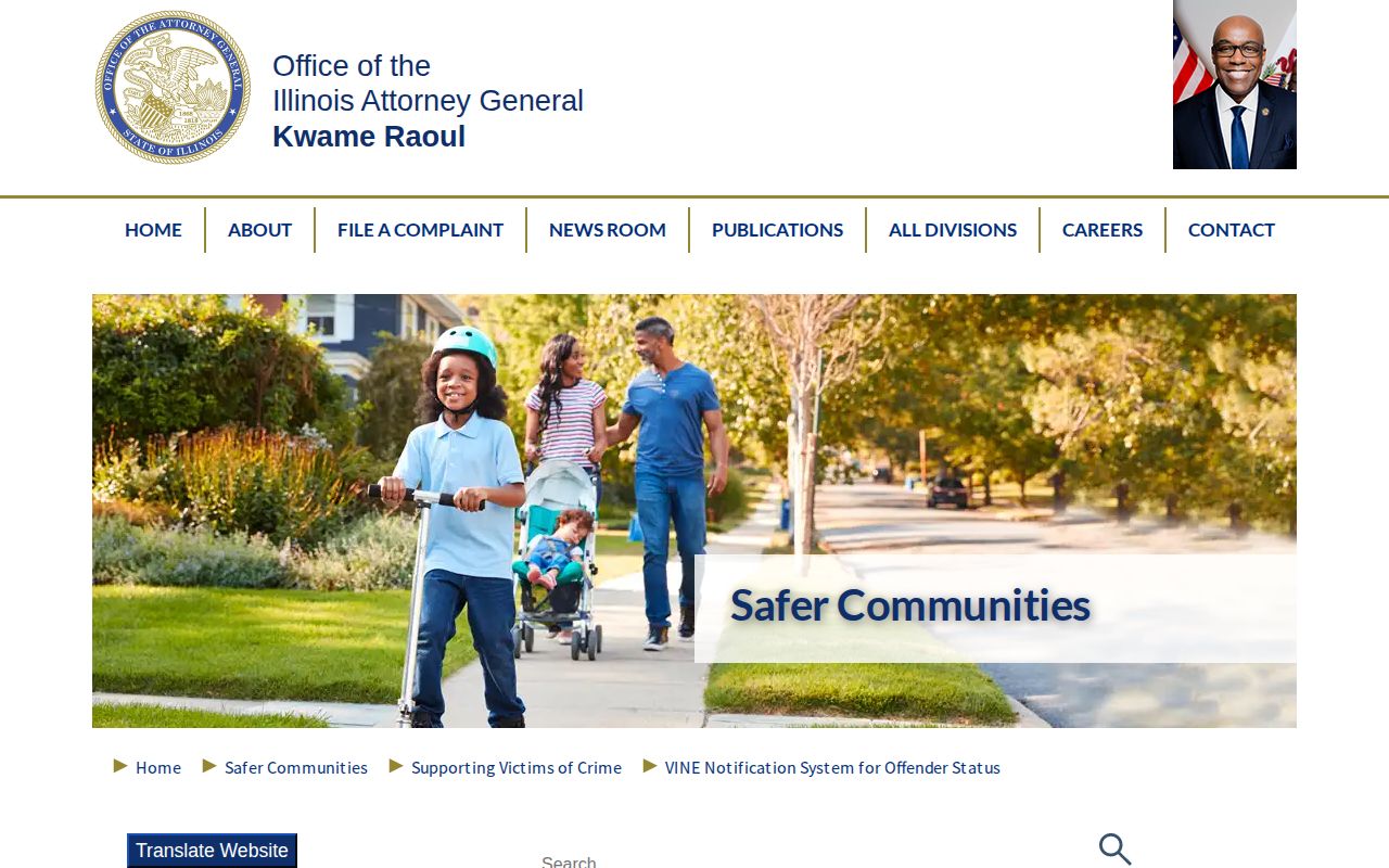 Illinois Attorney General VINE victim notification page