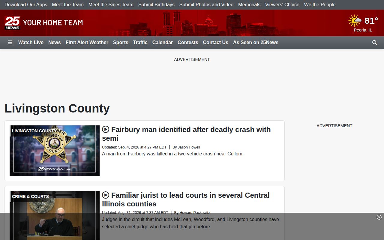 Livingston County selected arrest and court news index