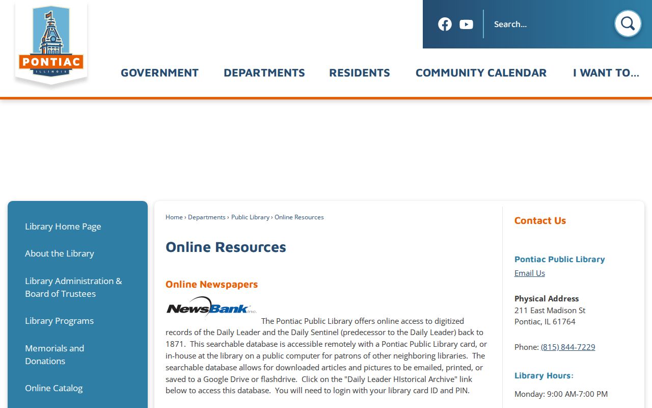 Pontiac Public Library newspaper resources
